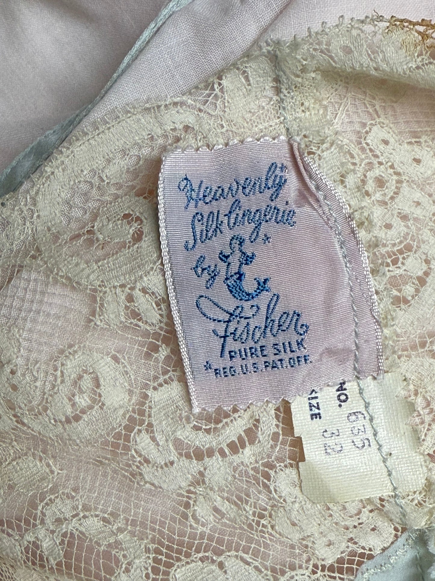 1940s Seafoam Fischer Silk Lace Trimmed Slip Dress