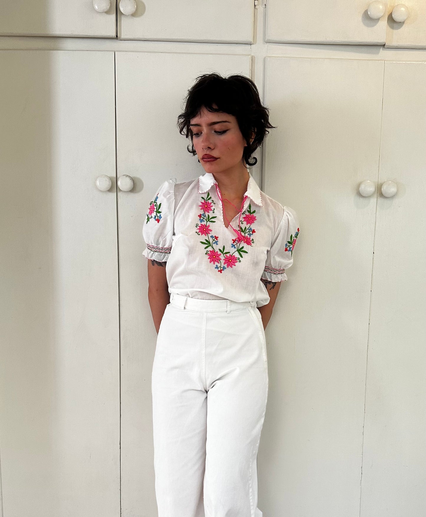 1970s Hungarian Folk Embroidered Peasant Blouse