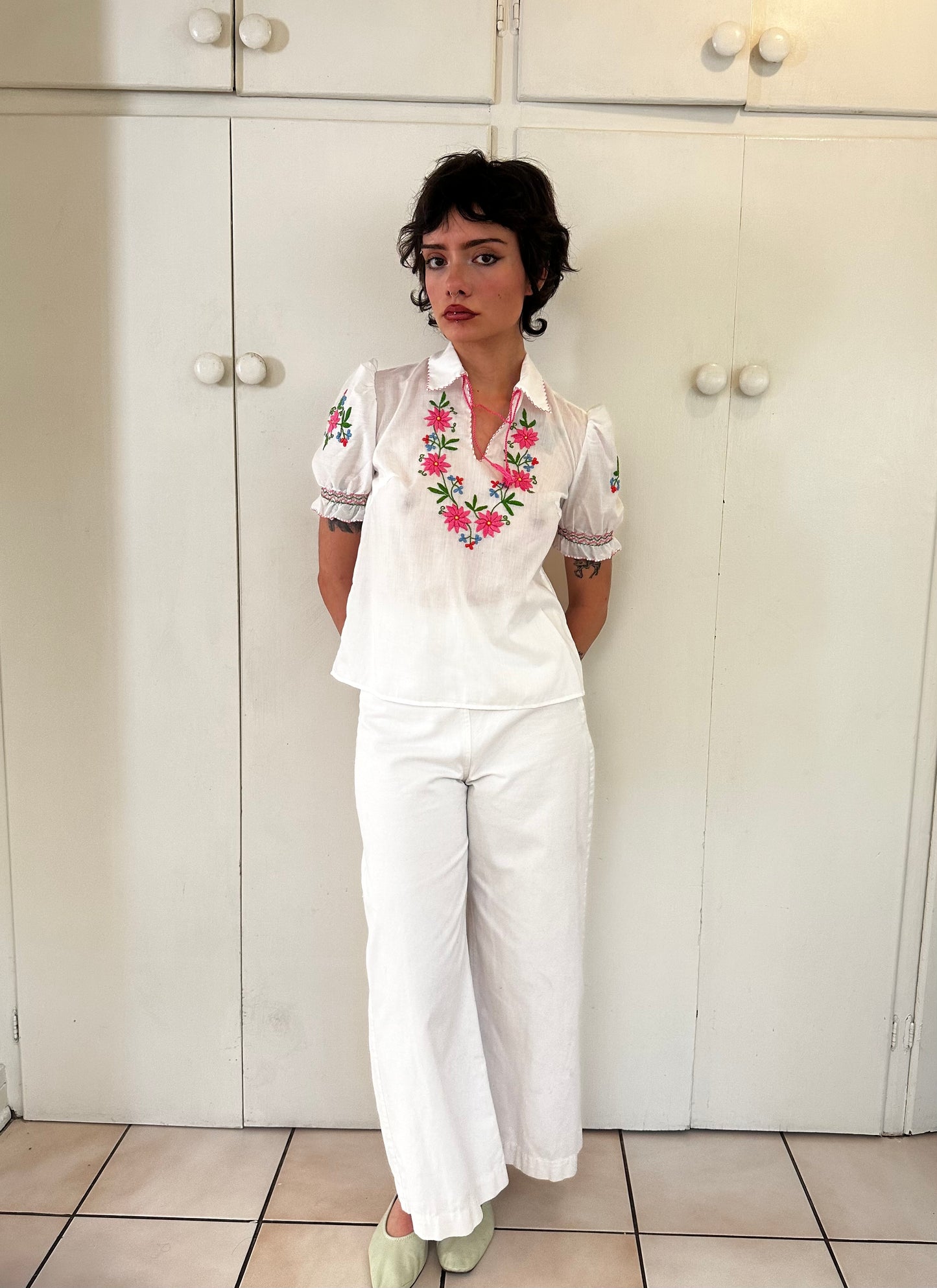 1970s Hungarian Folk Embroidered Peasant Blouse