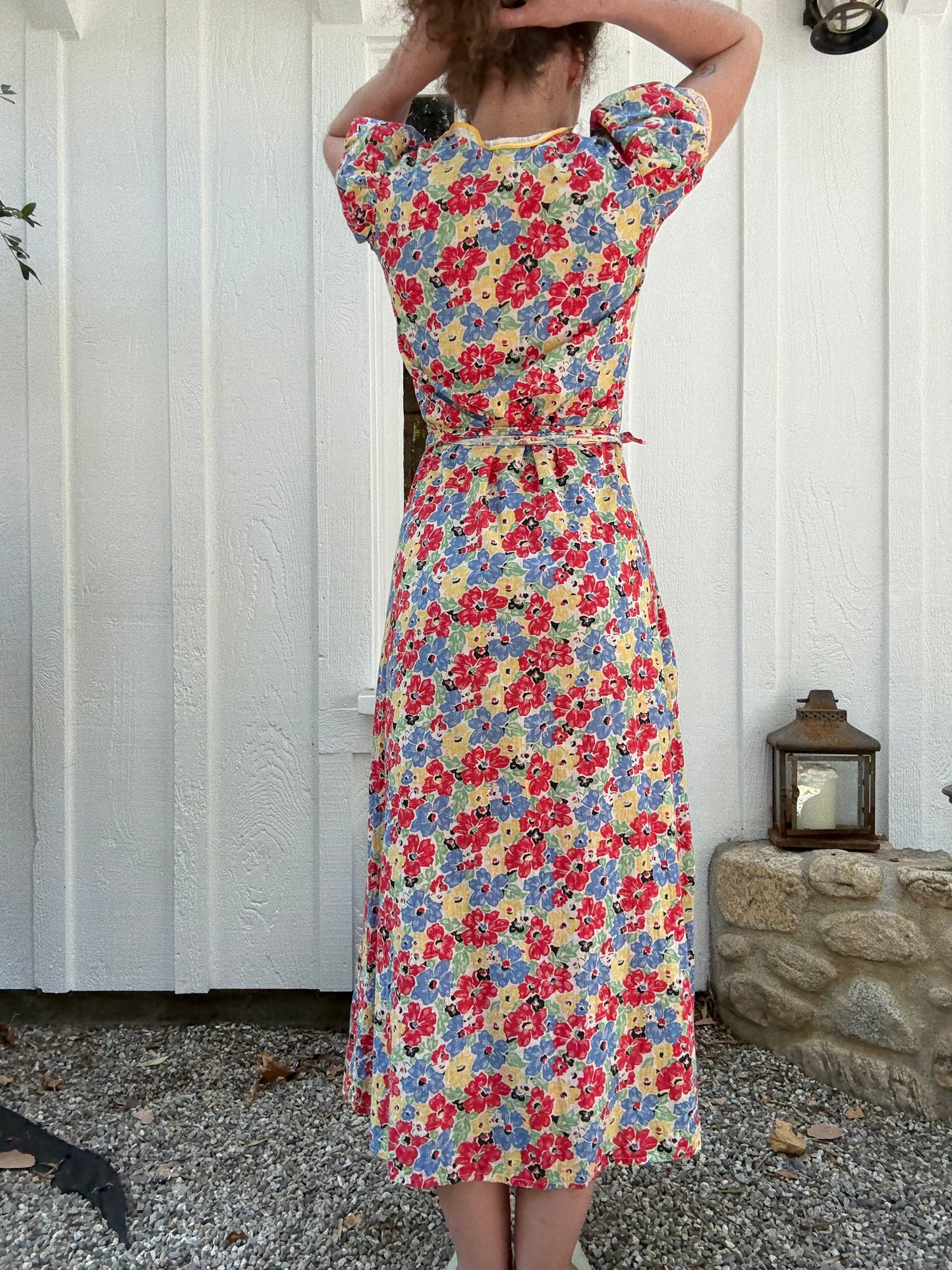 1930s Floral Cotton Ruffled Wrap Dress