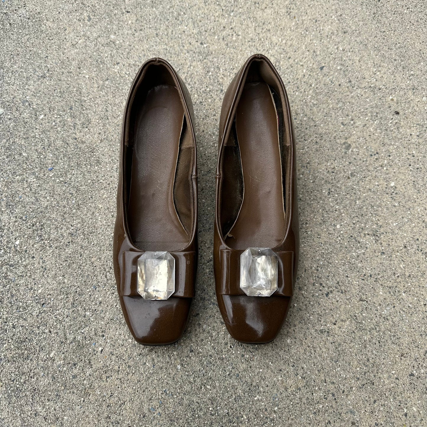 60s Brown Bow Lucite Heel Flats with Gems