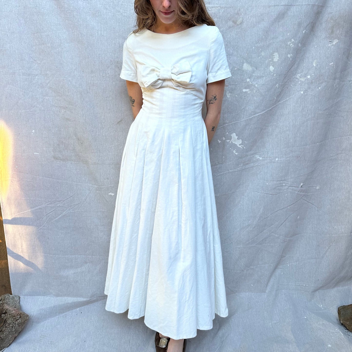 1950s Handmade White Velvet Dress