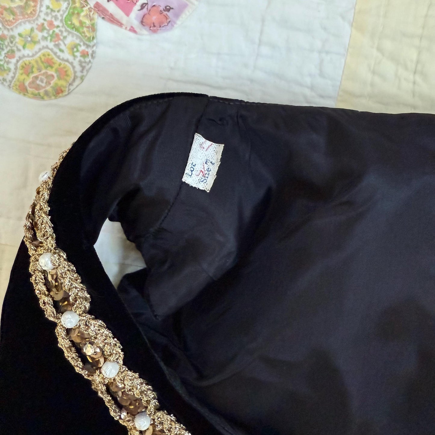 1960s Black Velvet Sequin Rhinestone Gold Trimmed Folk Vest