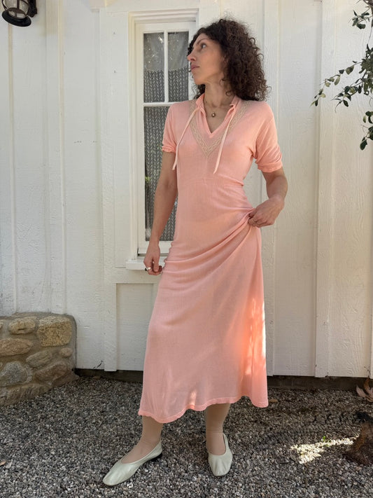 1940s Pink Cotton Rib Knit Dress
