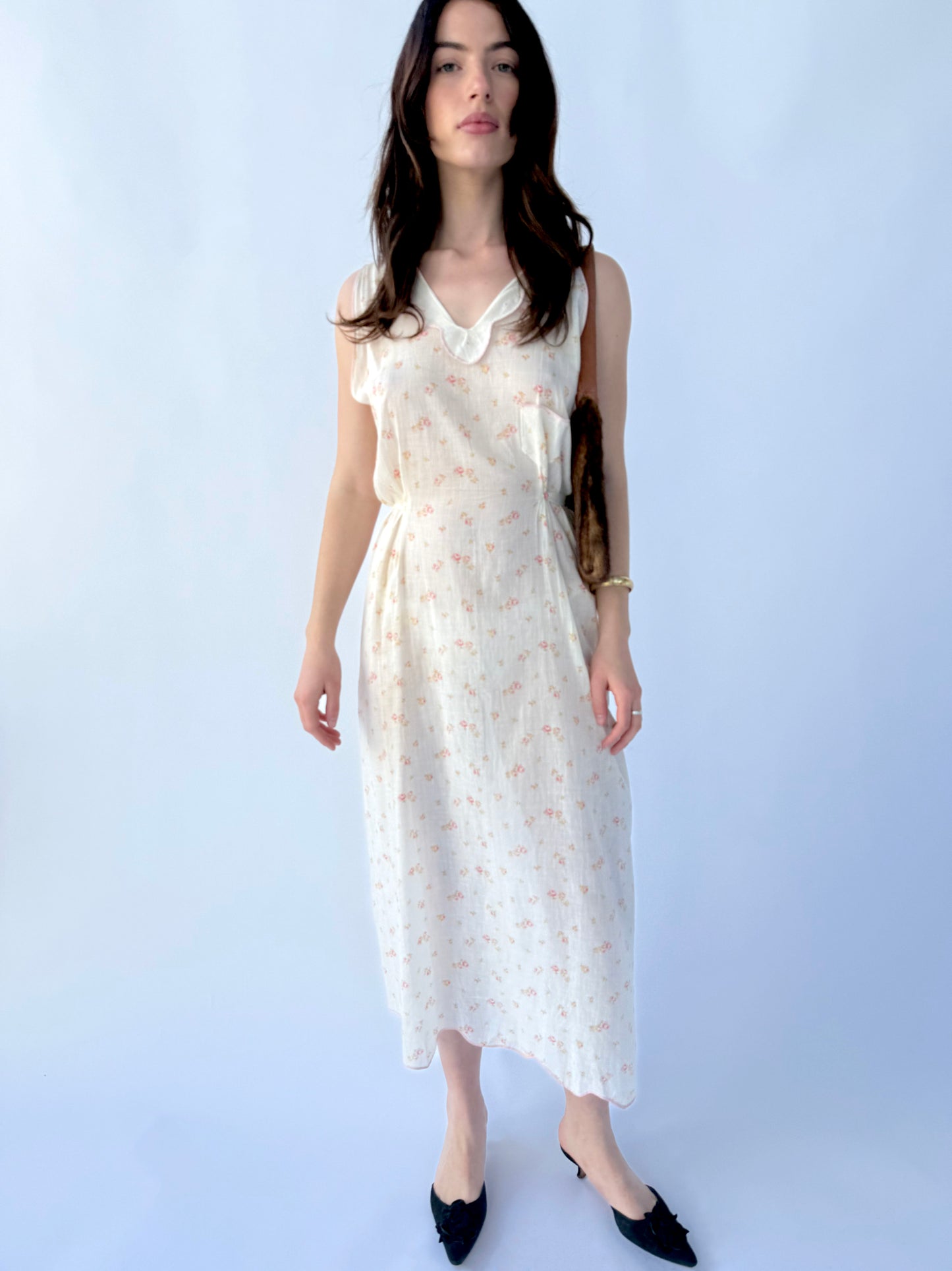 1920s Floral Printed Cotton Lawn Day Dress