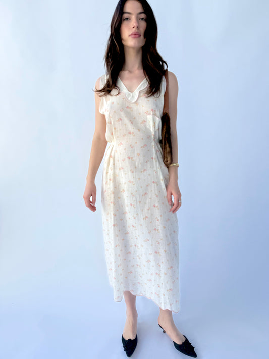 1920s Floral Printed Cotton Lawn Day Dress