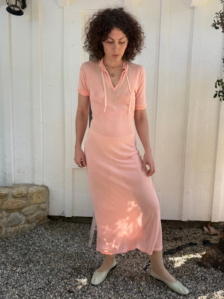 1940s Pink Cotton Rib Knit Dress