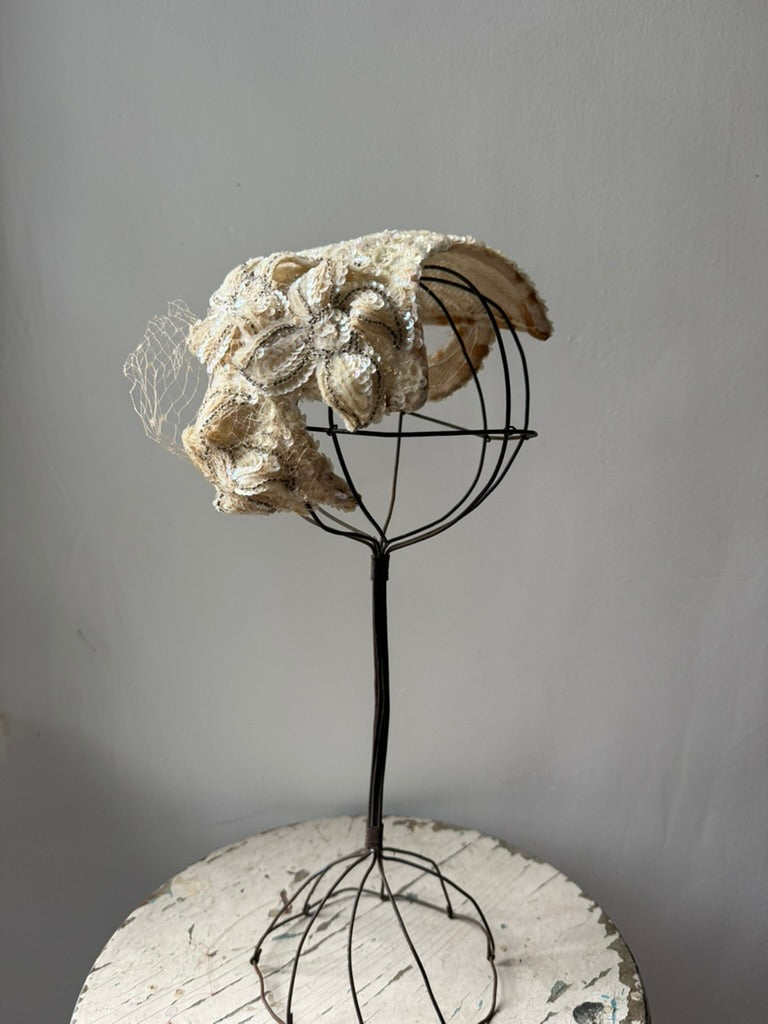 1940s Sequin Bridal Fascinator Headpiece by Haggarty's Beverly Hills