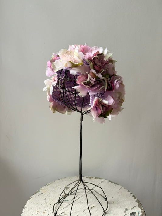 1960s Purple Floral Applique Crochet Cloche Hat