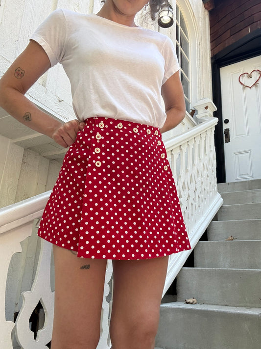 1960s Junior House Red Polka Dot Mini Skort