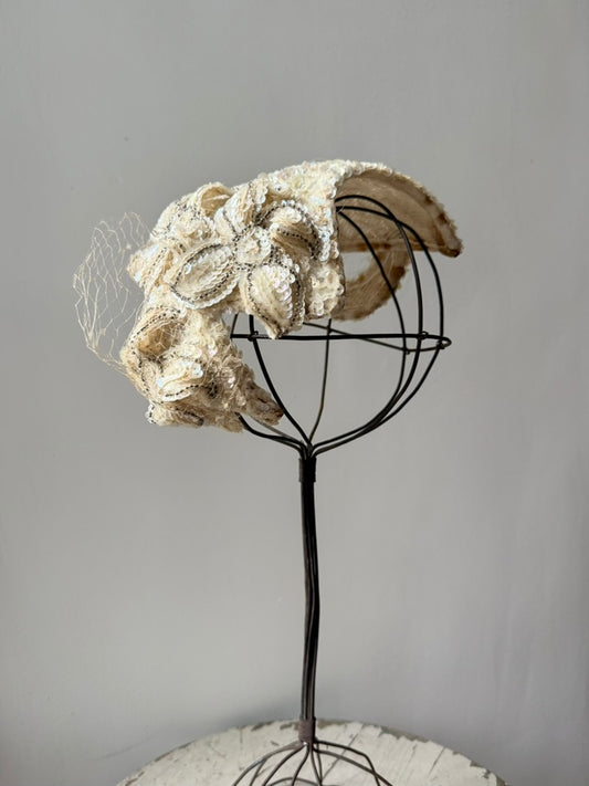1940s Sequin Bridal Fascinator Headpiece by Haggarty's Beverly Hills