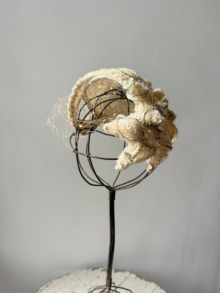 1940s Sequin Bridal Fascinator Headpiece by Haggarty's Beverly Hills