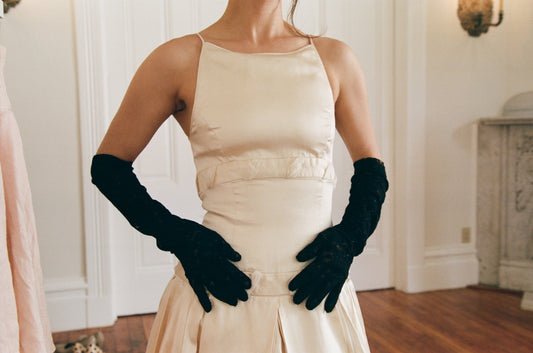 1990s Black Fine Lace Opera Gloves Made in France