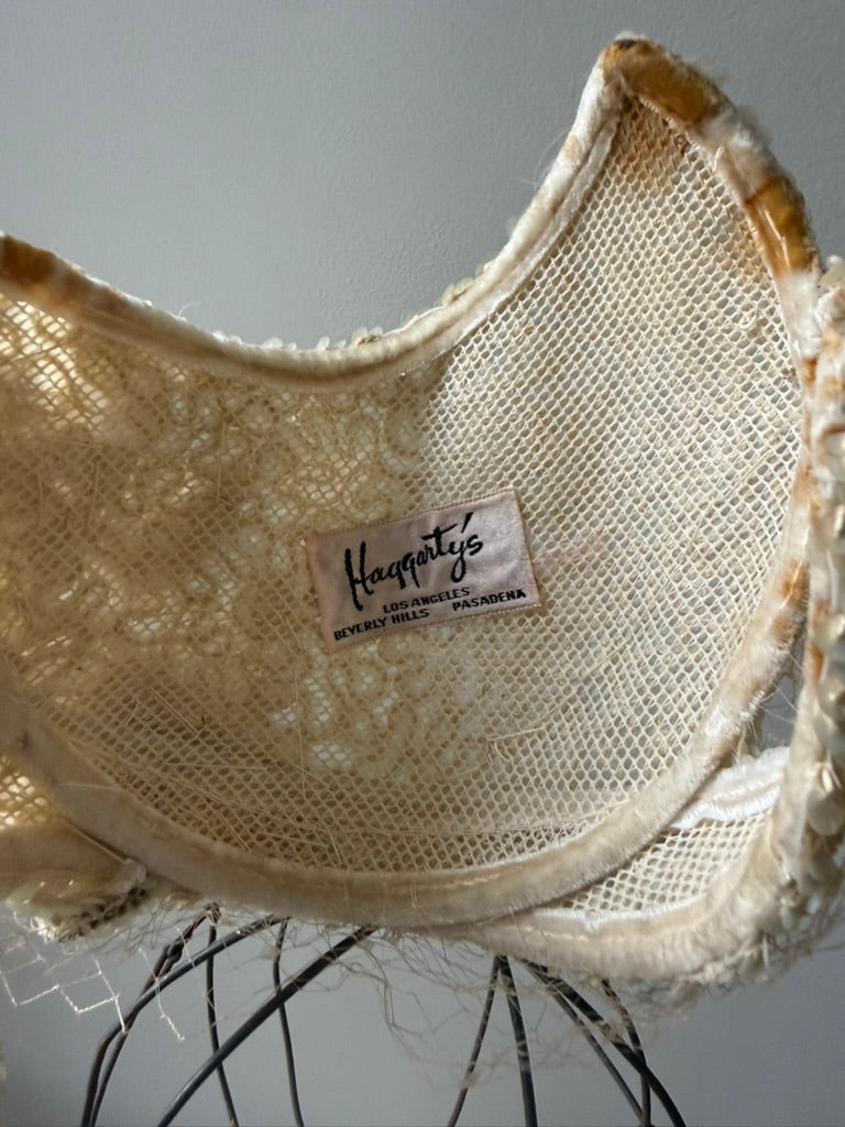1940s Sequin Bridal Fascinator Headpiece by Haggarty's Beverly Hills