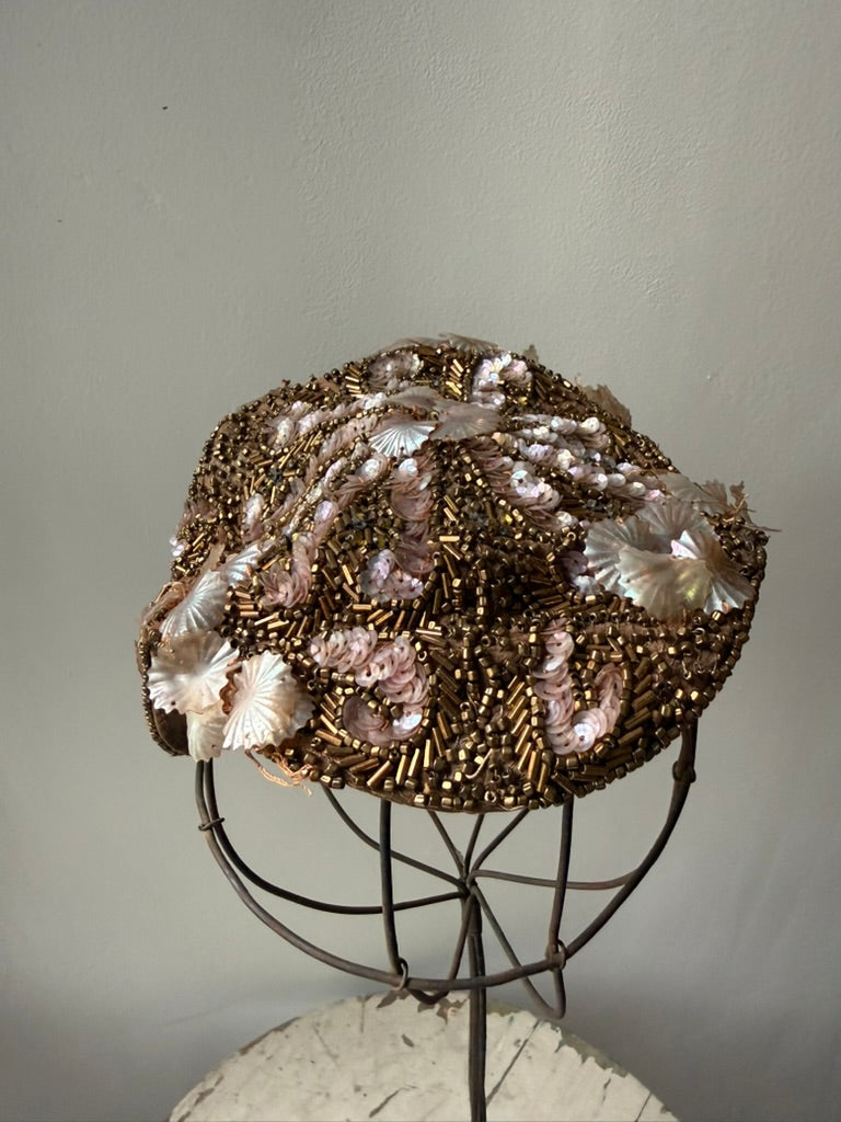 1930s Robsinson's Sequin Beaded Cocktail Topper Hat as-is
