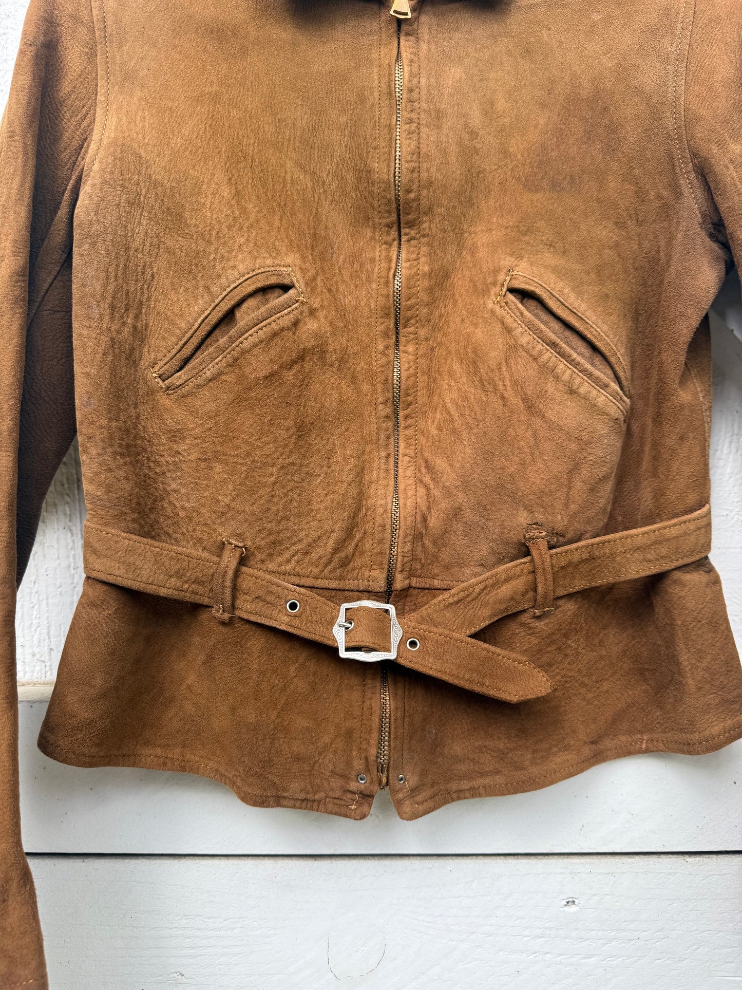 1930s Brown Suede Belted Cropped Jacket