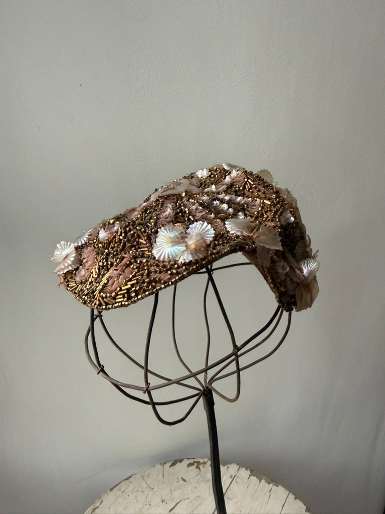 1930s Robsinson's Sequin Beaded Cocktail Topper Hat as-is