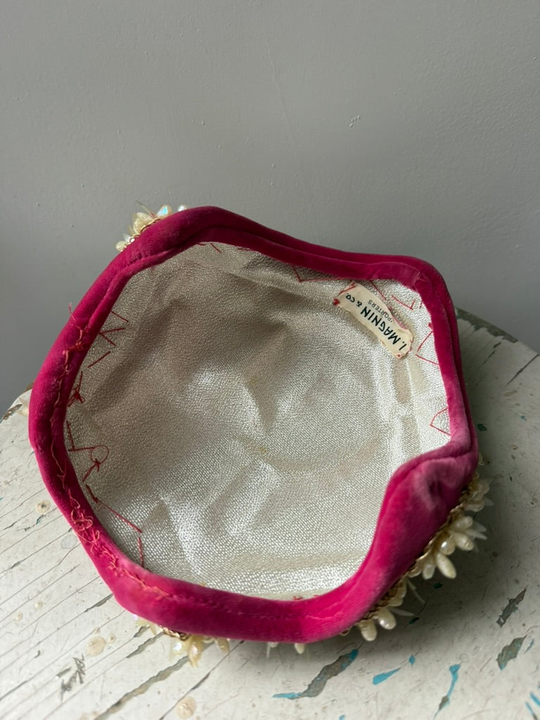 1940s Magenta Velvet Cocktail Calot by I. Magnin & Co.