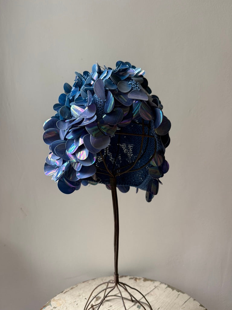 1960s Blue Sequin Pailette Juliet Cap Beret Made in Italy