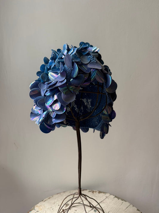 1960s Blue Sequin Pailette Juliet Cap Beret Made in Italy