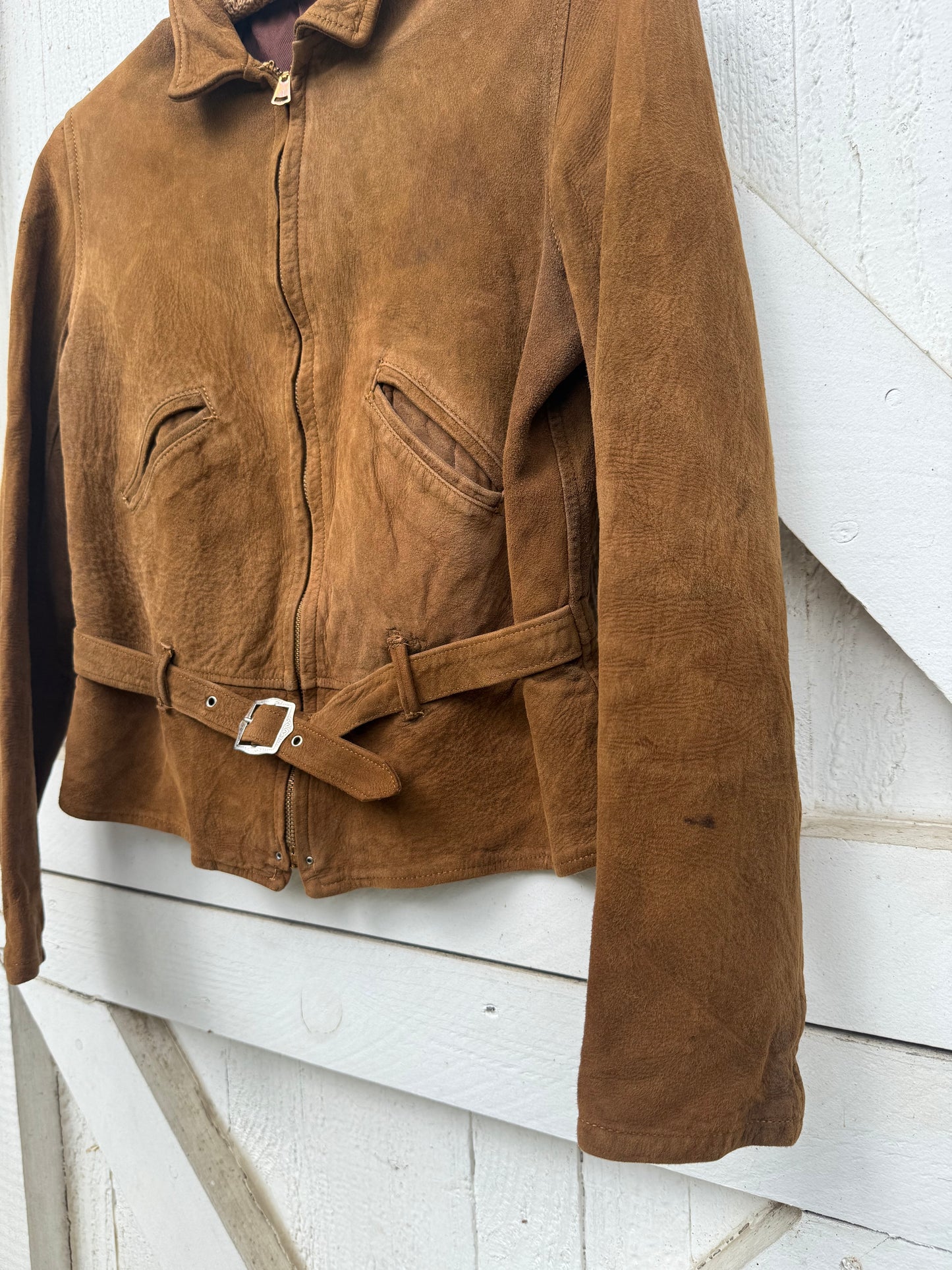 1930s Brown Suede Belted Cropped Jacket