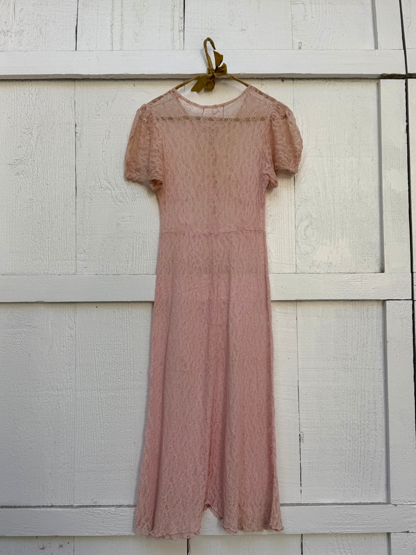 1930s Pink Full Lace Tea Dress