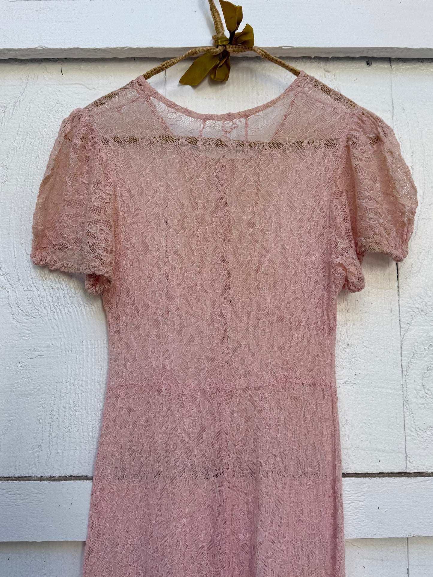 1930s Pink Full Lace Tea Dress