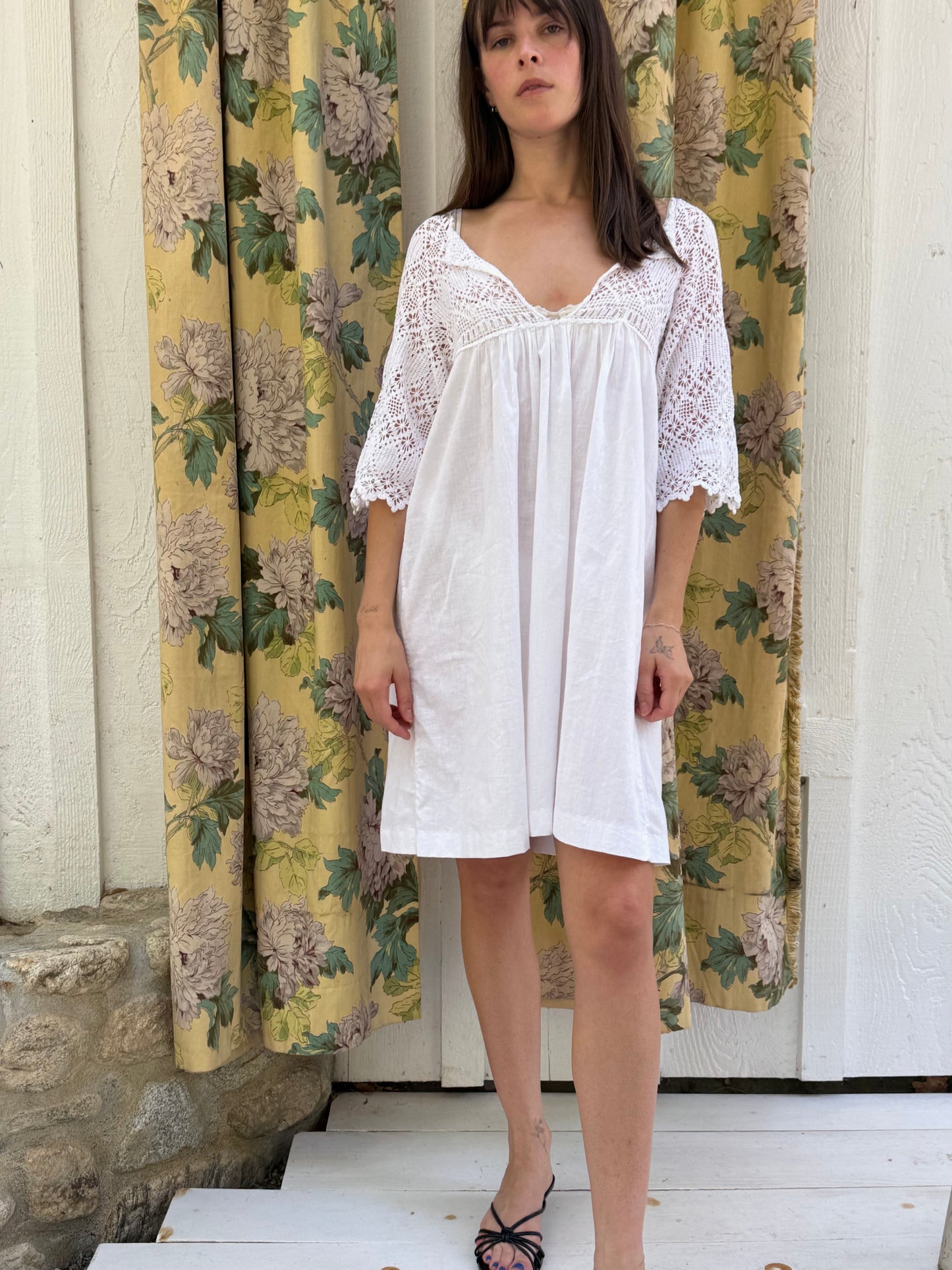 Edwardian Cotton and Crochet Mini Dress