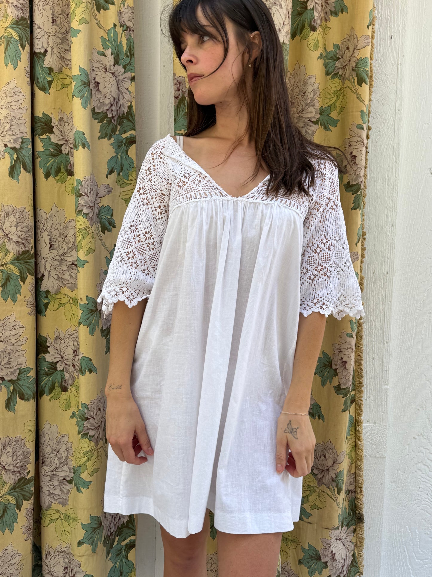 Edwardian Cotton and Crochet Mini Dress