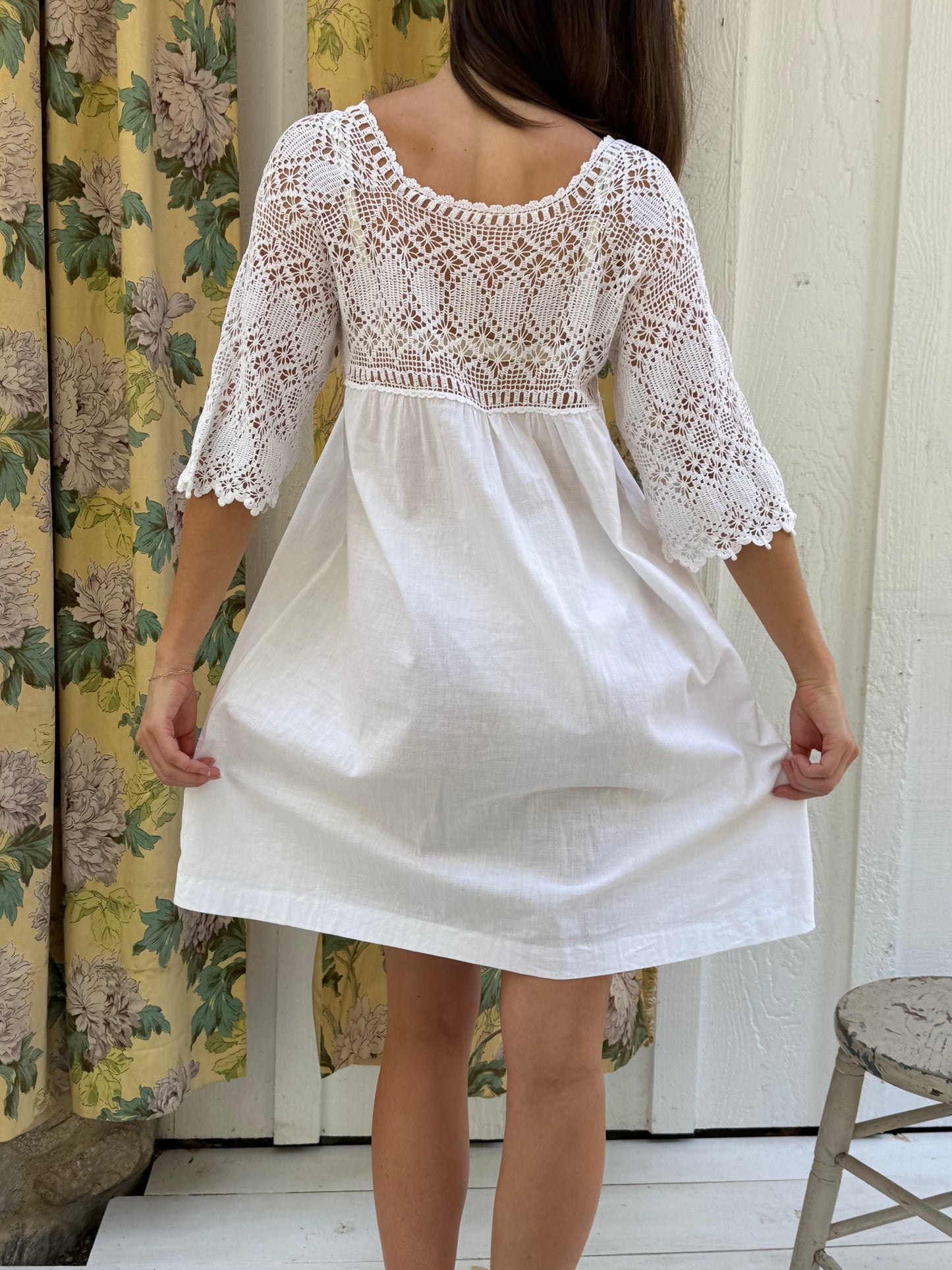 Edwardian Cotton and Crochet Mini Dress