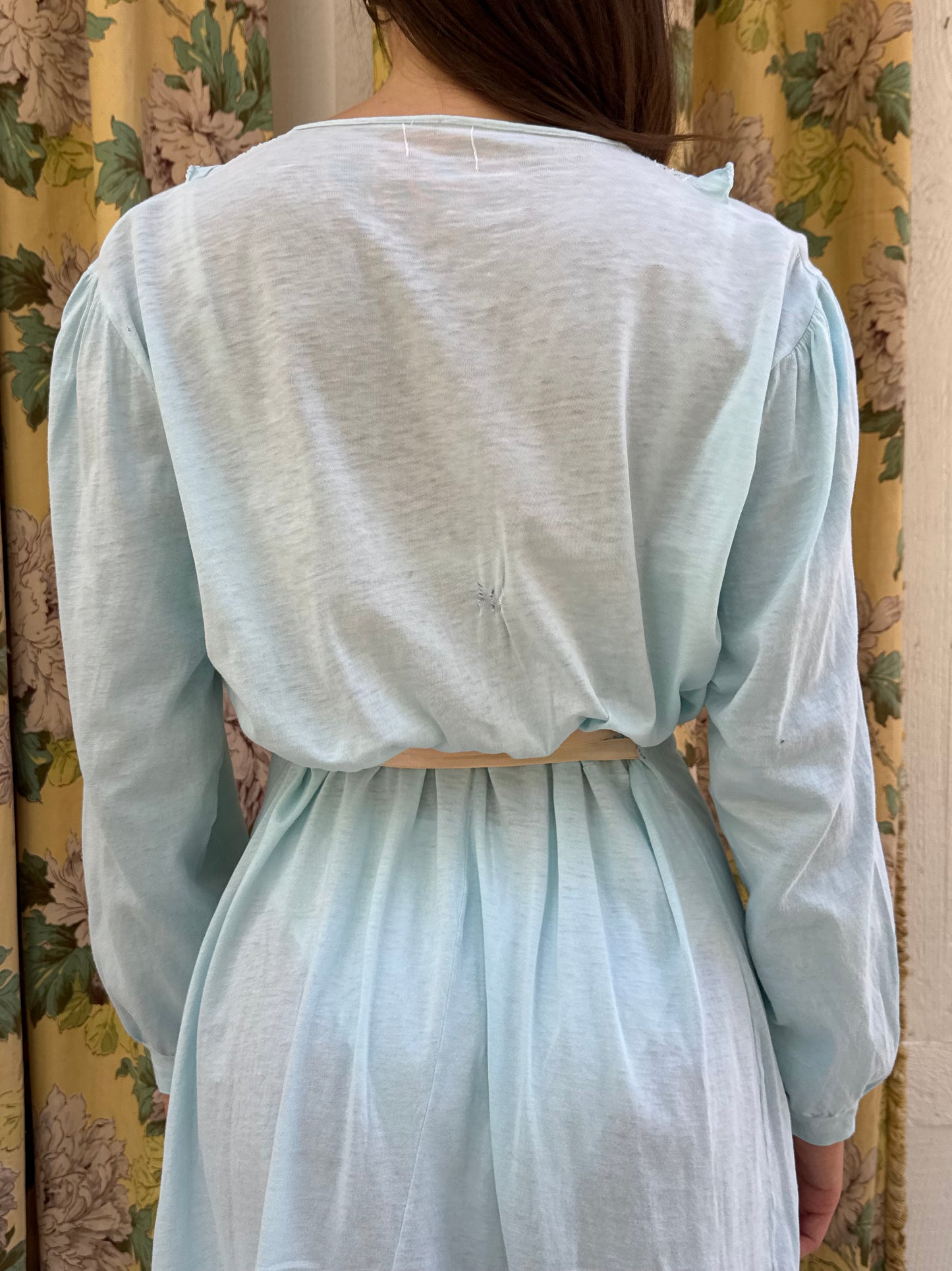 1950s Blue Cotton Smocked Mini Nightgown