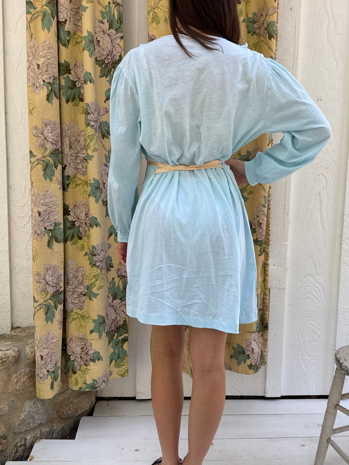 1950s Blue Cotton Smocked Mini Nightgown