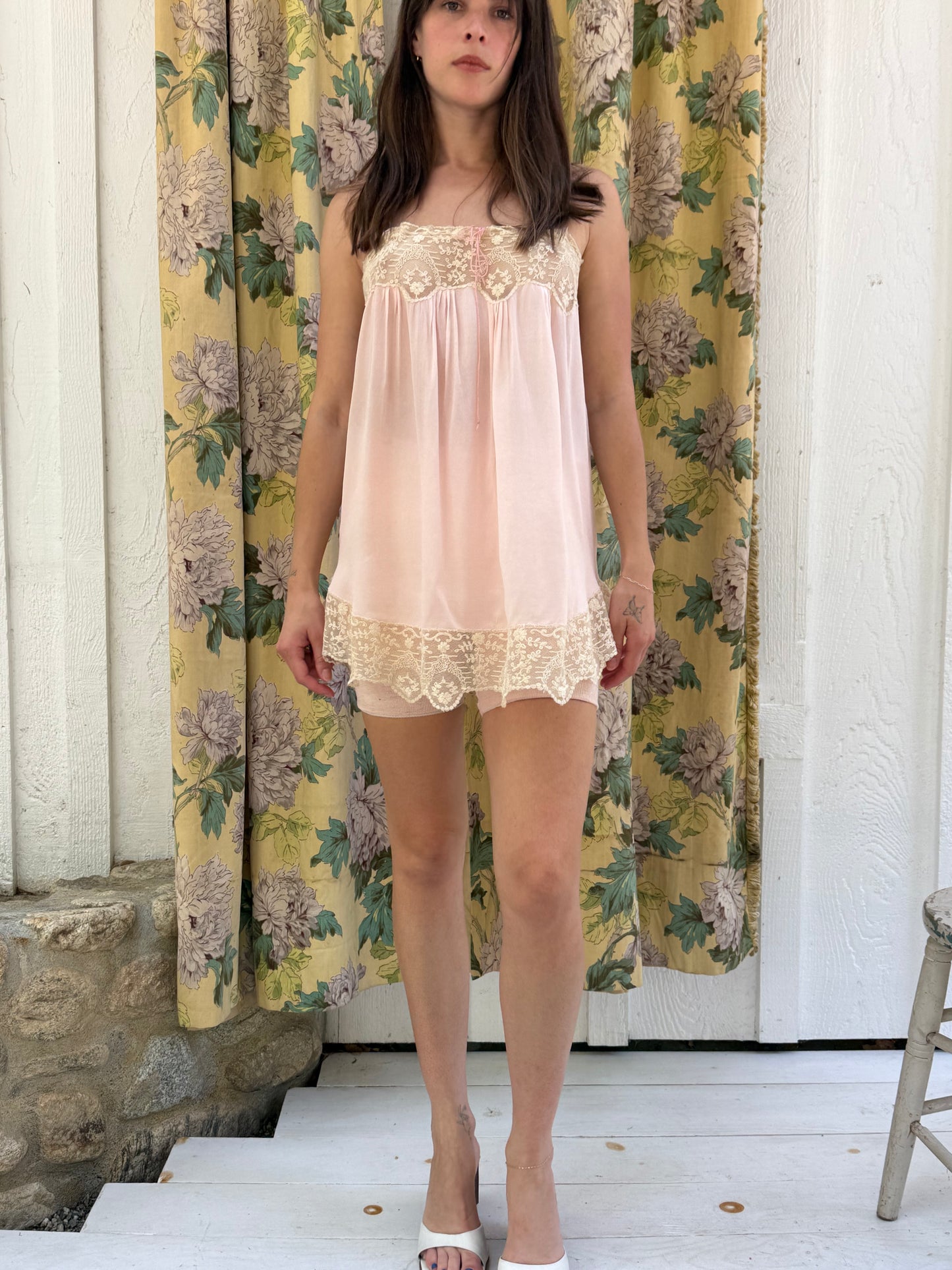 Edwardian Pink Silk Lace Trimmed Camisole
