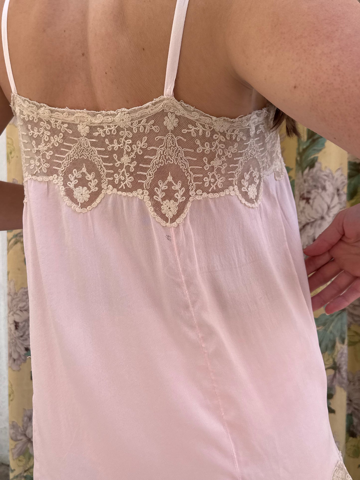 Edwardian Pink Silk Lace Trimmed Camisole