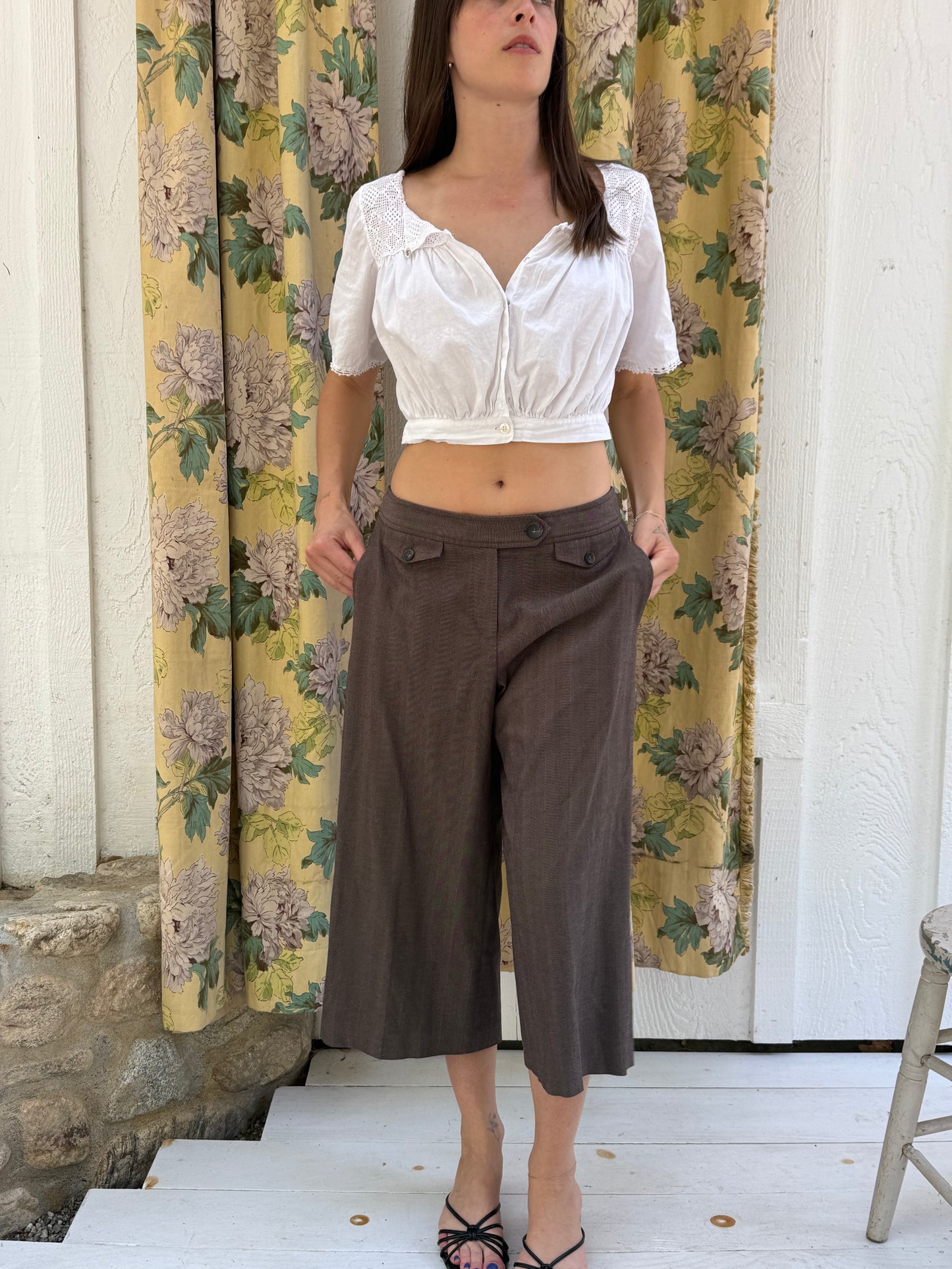 Y2k Brown Pinstripe Wide Leg Capris