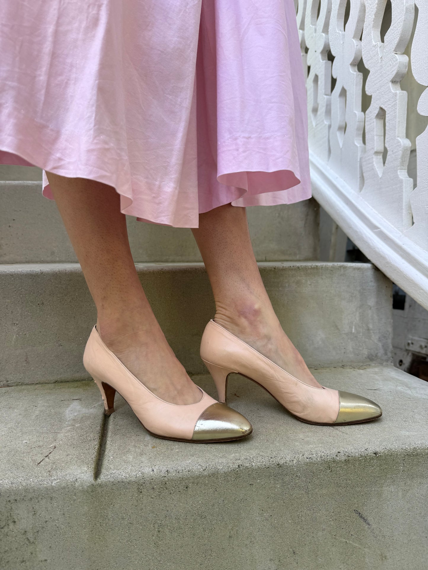 1980s Chanel Pink with Metallic Cap Toe Pumps
