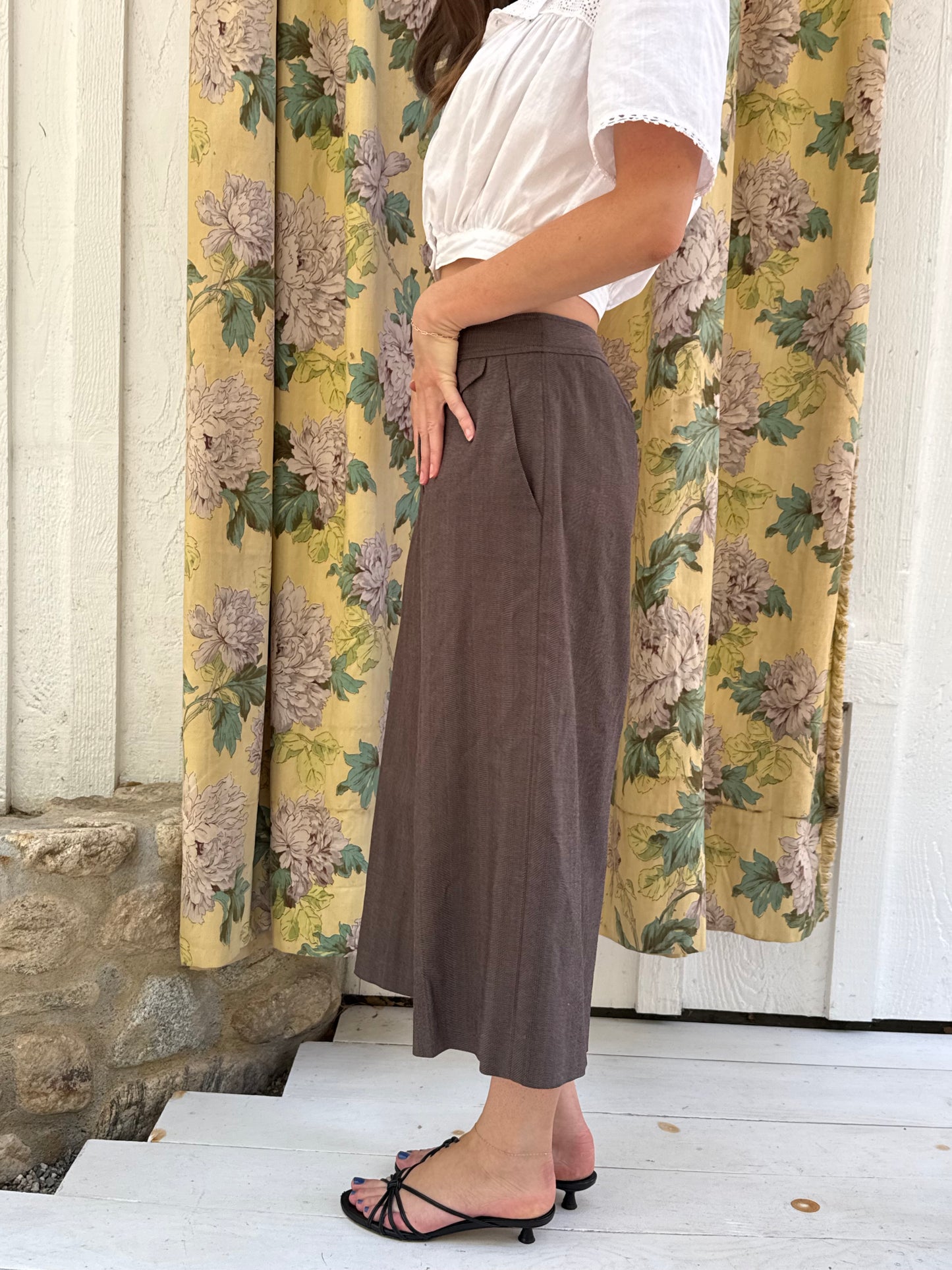 Y2k Brown Pinstripe Wide Leg Capris