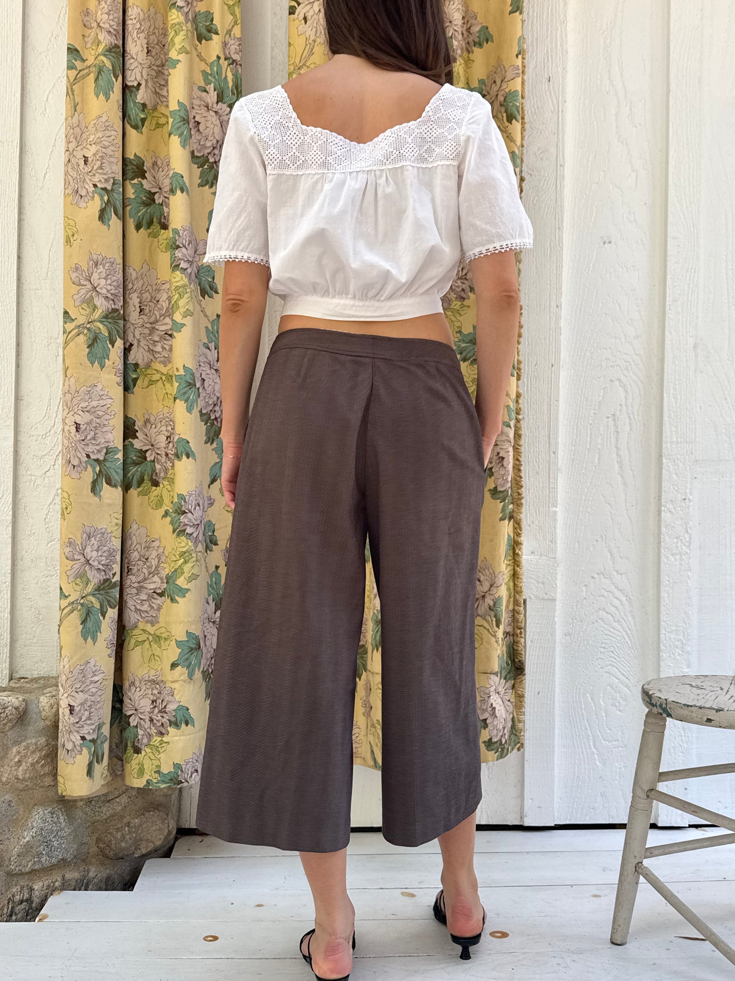 Y2k Brown Pinstripe Wide Leg Capris