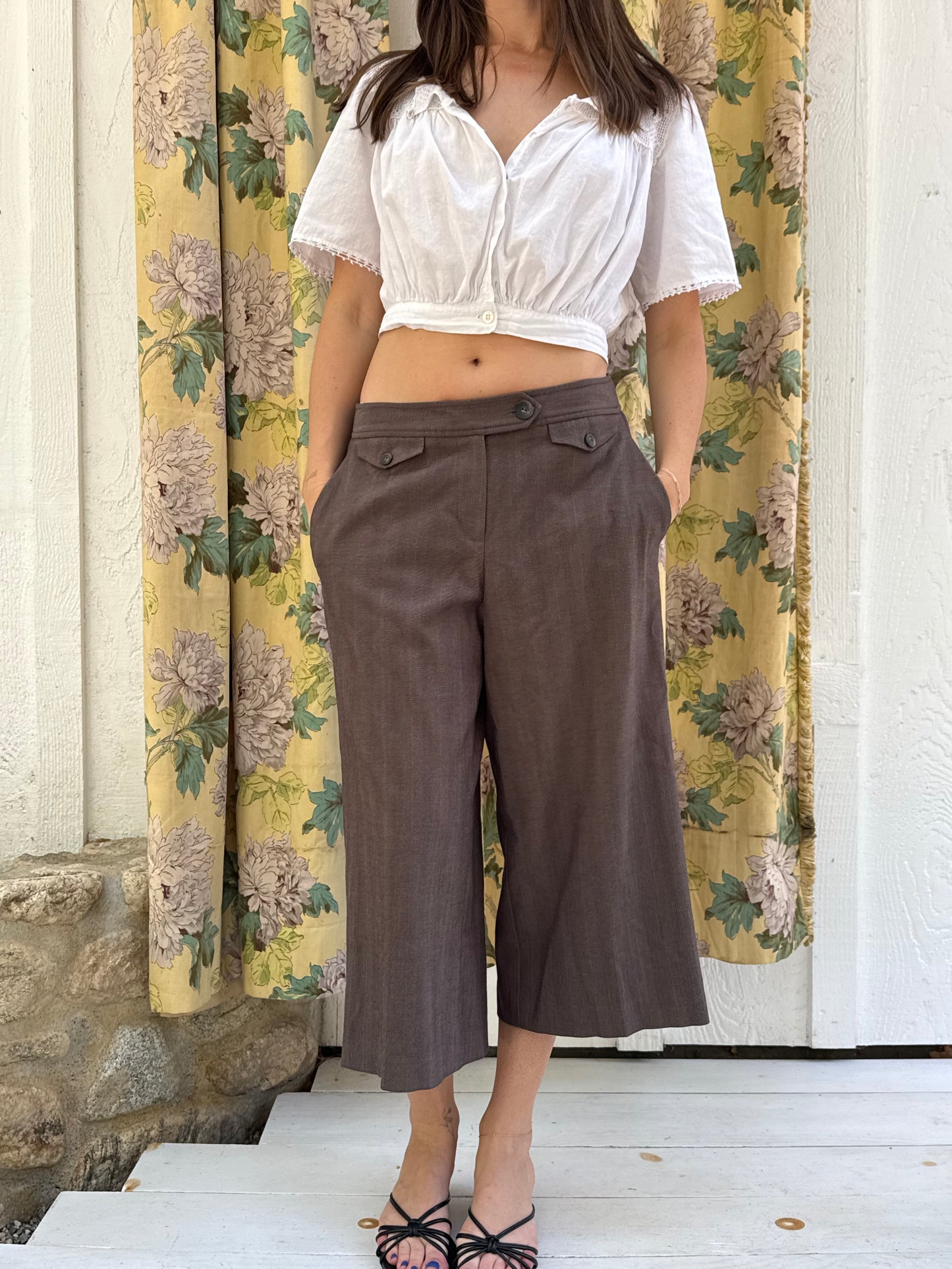 Y2k Brown Pinstripe Wide Leg Capris