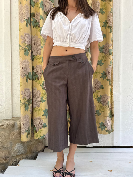 Y2k Brown Pinstripe Wide Leg Capris