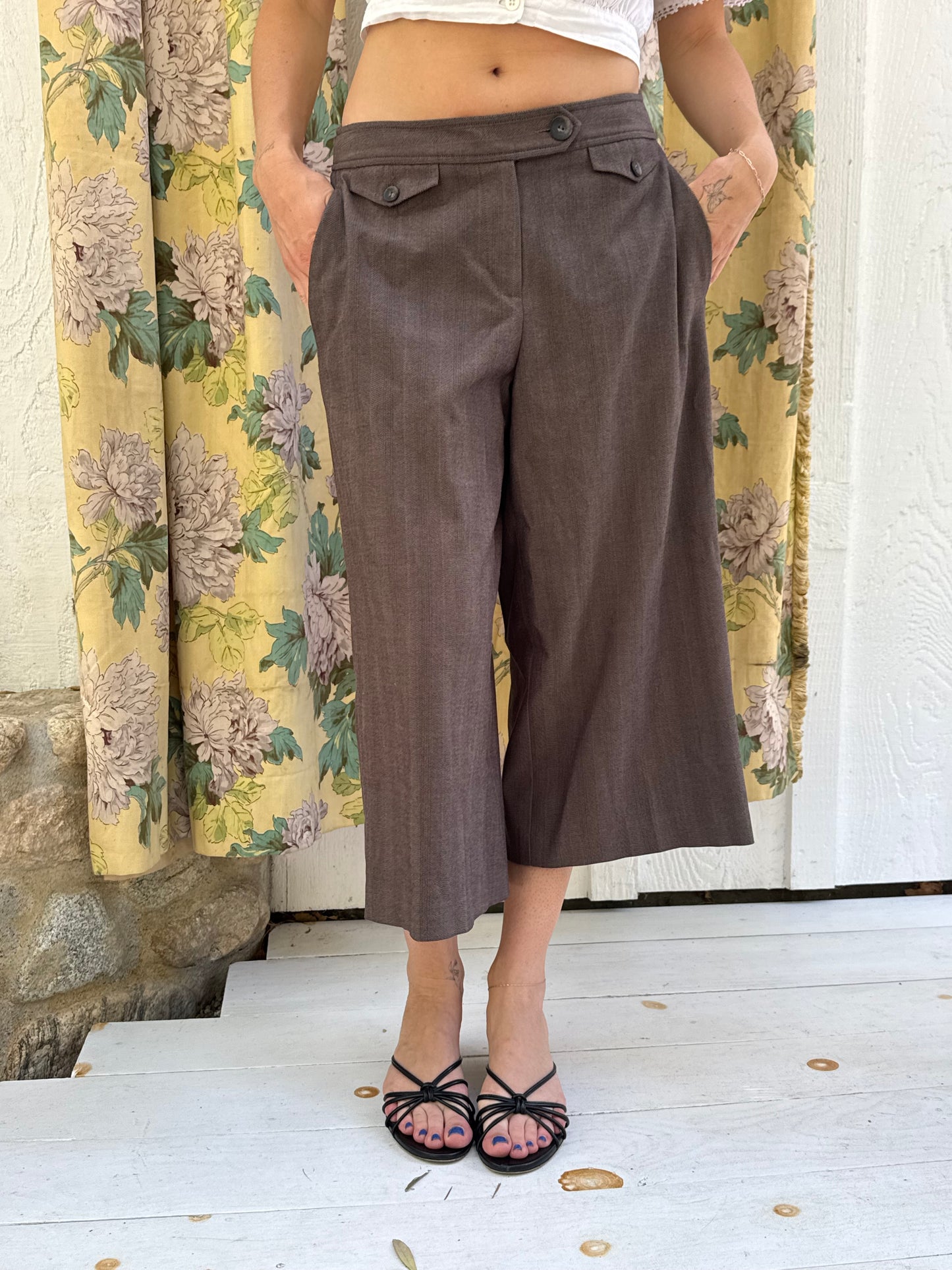 Y2k Brown Pinstripe Wide Leg Capris