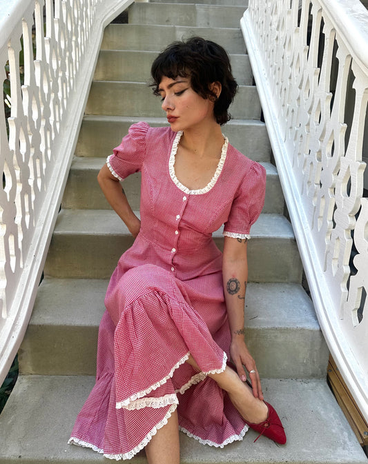 1970s Red Gingham Dress