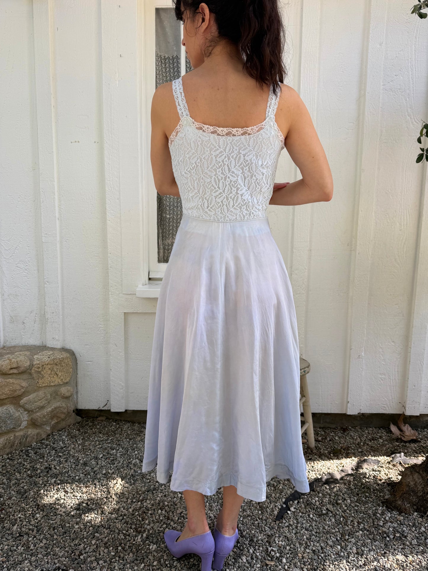 1950s Baby Blue Lace and Taffeta Slip Dress