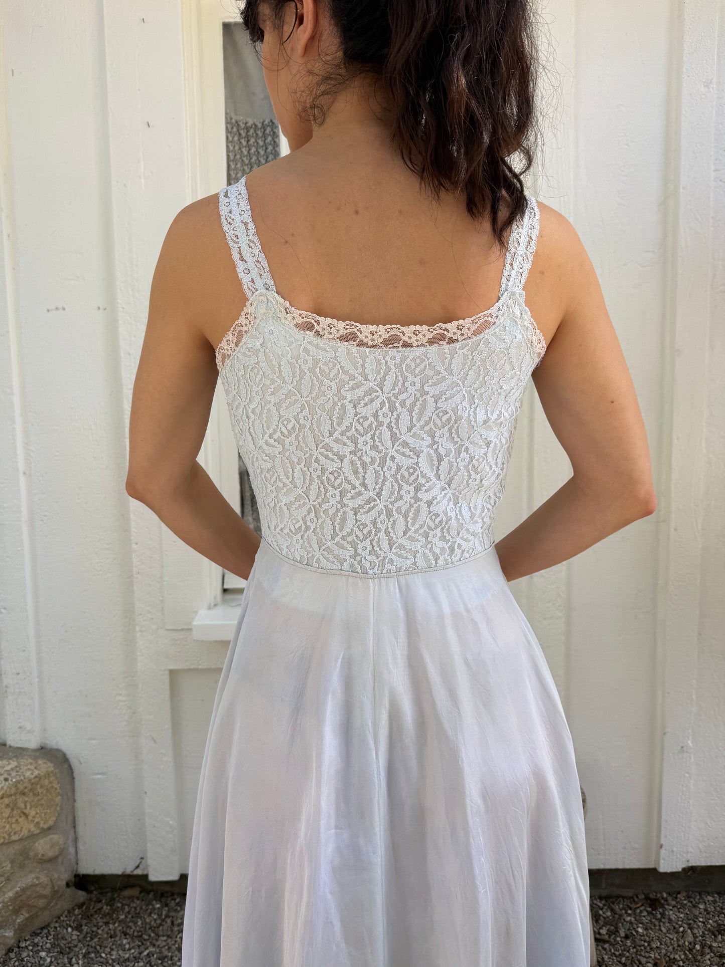1950s Baby Blue Lace and Taffeta Slip Dress