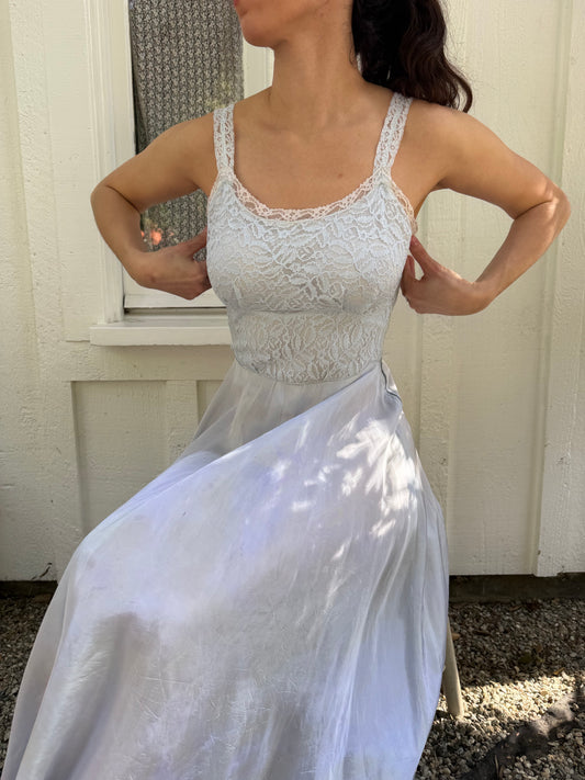1950s Baby Blue Lace and Taffeta Slip Dress