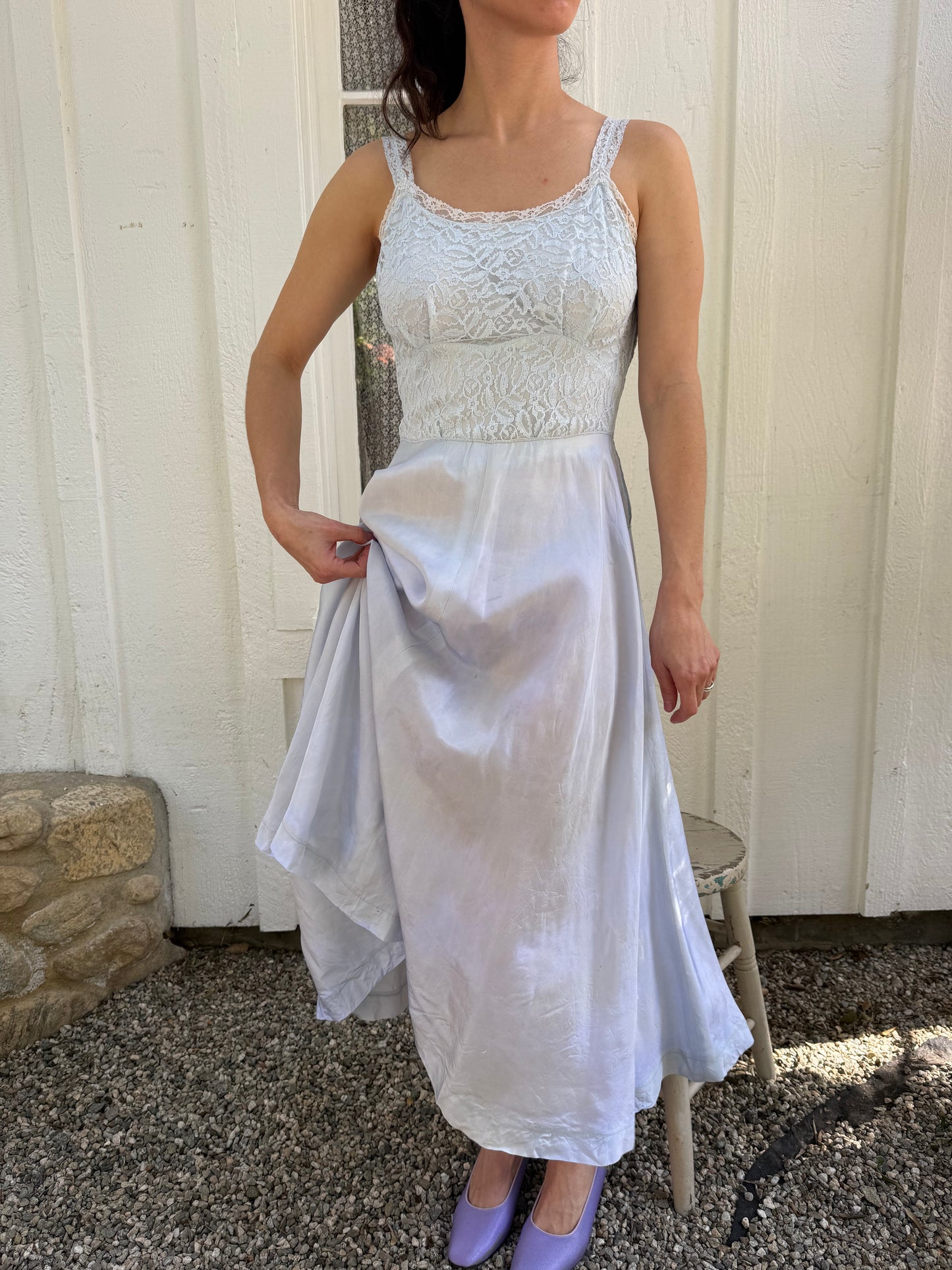 1950s Baby Blue Lace and Taffeta Slip Dress