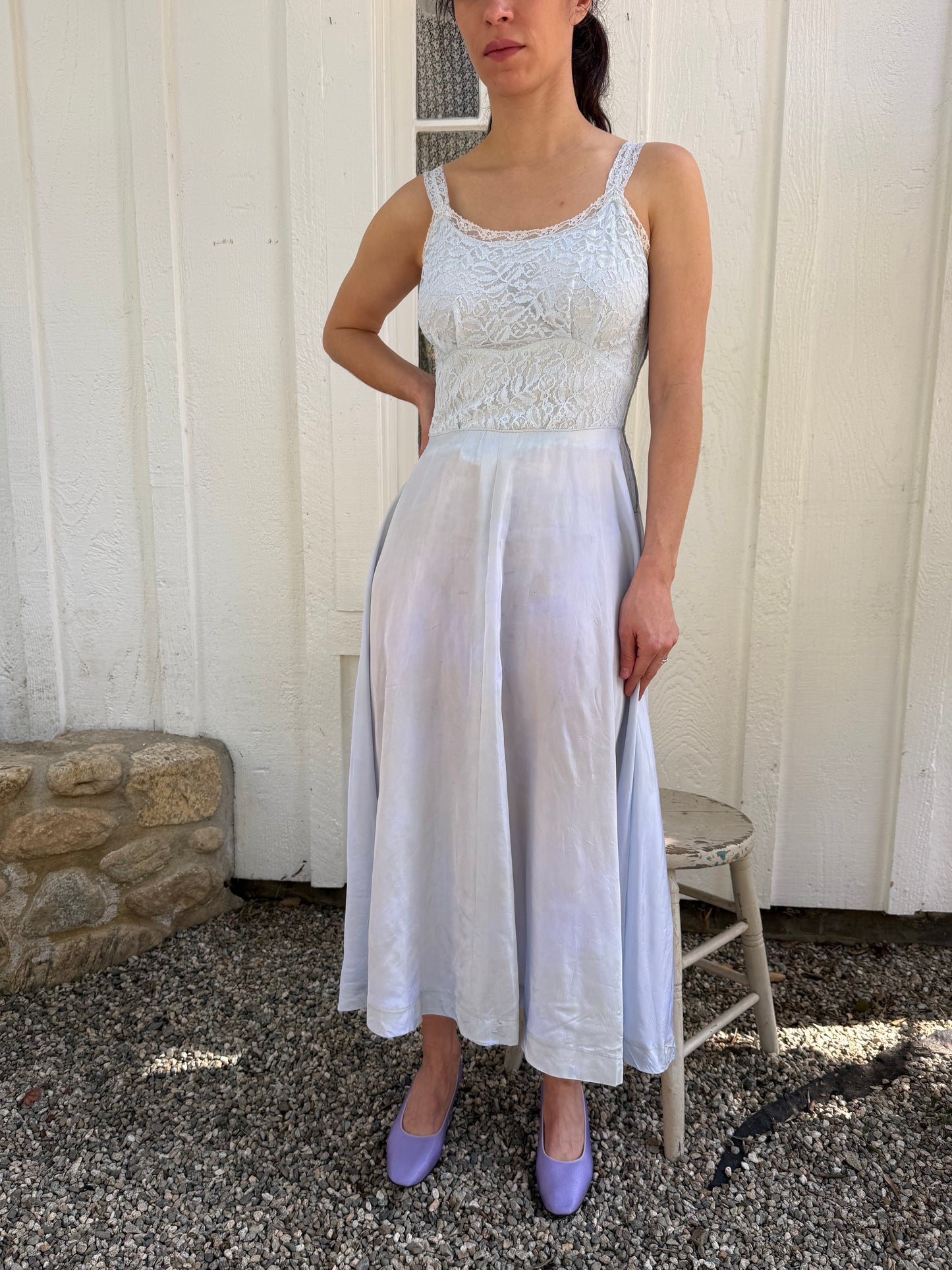 1950s Baby Blue Lace and Taffeta Slip Dress