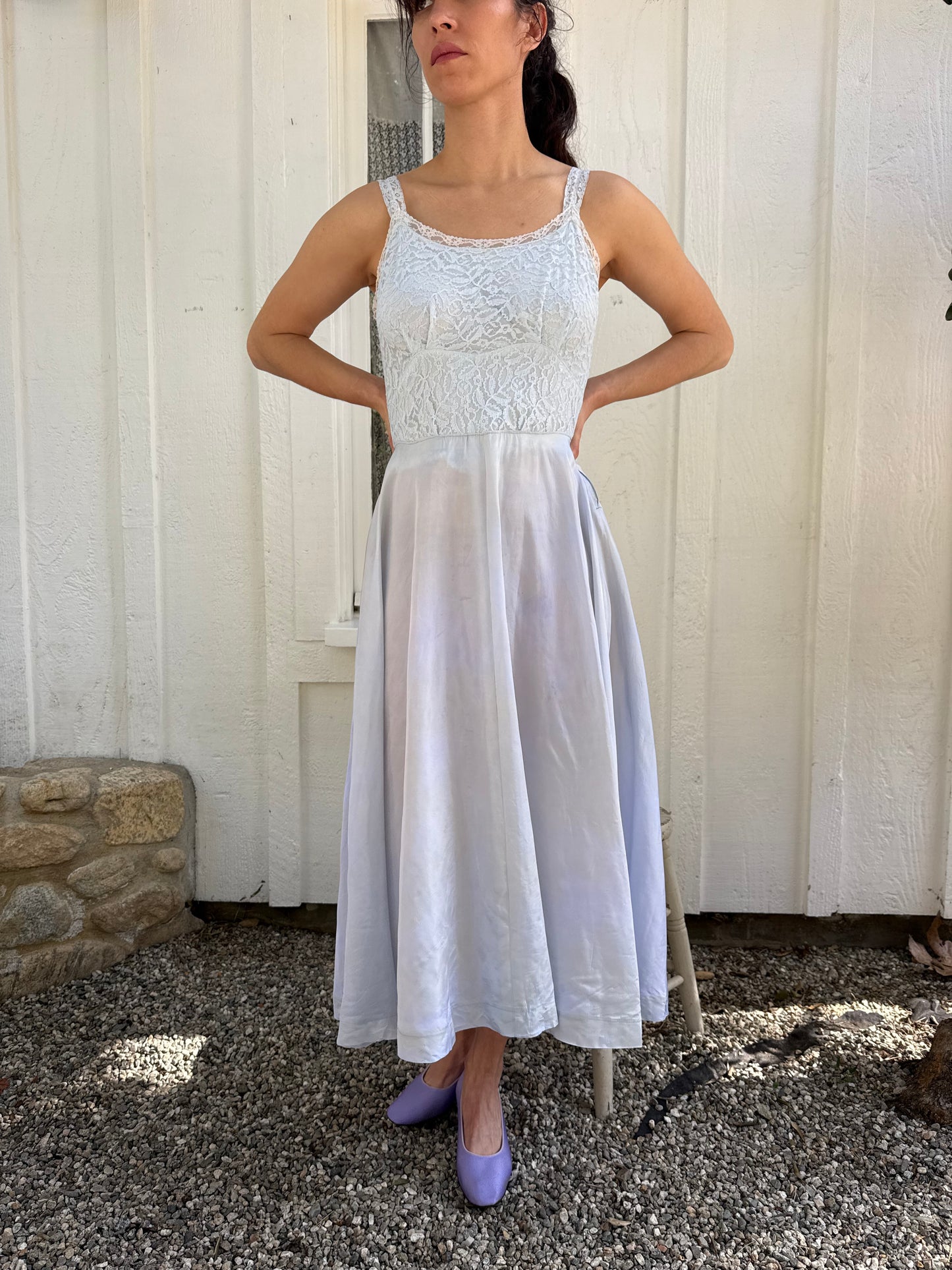1950s Baby Blue Lace and Taffeta Slip Dress