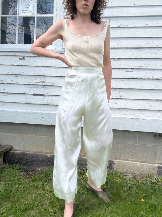1940s Ivory Satin Side Button Trousers