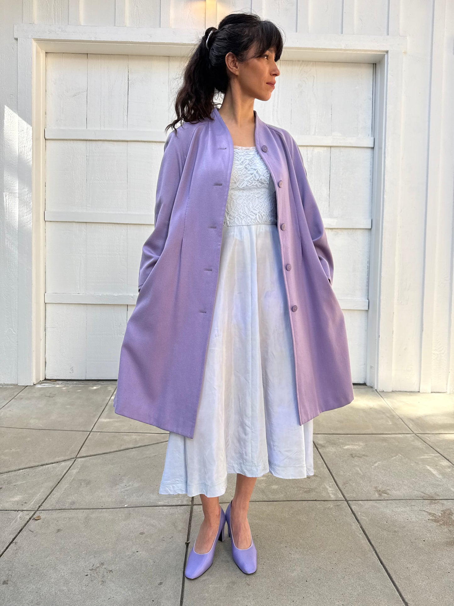 1960s Guy Laroche Tricots Paris Lavender Wool Swing Coat